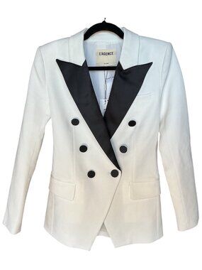 L’AGENCE Long Double Breasted Black and White Kenzie Tuxedo Blazer Size 0 New